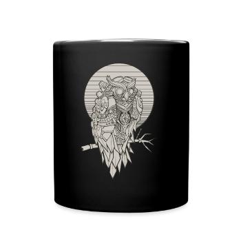 Steampunk Eule owl mechanisch geometrisch - Tasse einfarbig - Schwarz - Vorne