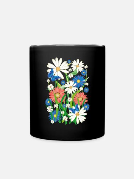 24 Blumen Schmetterlinge Sommer Wiese - Tasse einfarbig - Schwarz