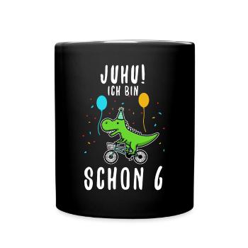 Ich bin schon 6 Dino - Tasse einfarbig - Schwarz - Vorne
