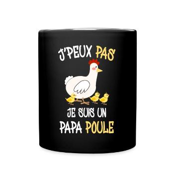Papa Poule De 3 Poussins Humour Père et Enfants - Mug uni - noir - Devant