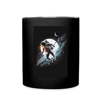 Astronaut lost in Space in front of the Moon - Tasse einfarbig - Schwarz - Vorne