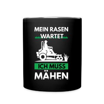 Rasentraktor & Aufsitzmäher Spruch für Gärtner - Tasse einfarbig - Schwarz - Vorne