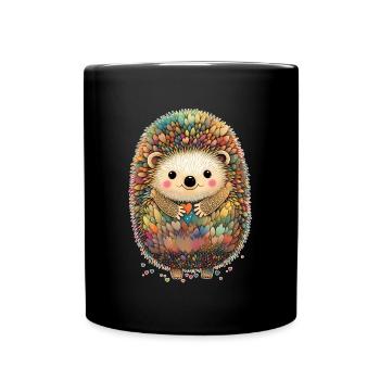 Igel mit Herz und Blumen Valentinstag Liebe Tier - Tasse einfarbig - Schwarz - Vorne