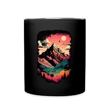 Mountains Minimalism Abstract Forest Animals Retro Trend - Full Colour Mug - black - Front
