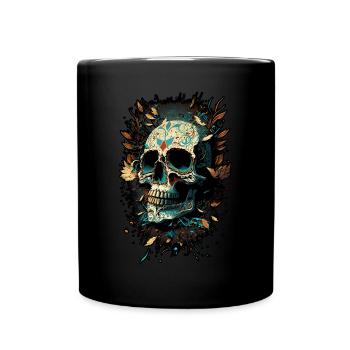 Skull Dia de los Muertos Halloween Tattoo - Full Colour Mug - black - Front