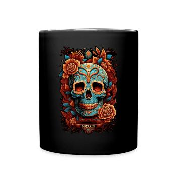 Skull Dia de los Muertos Halloween Tattoo - Full Colour Mug - black - Front