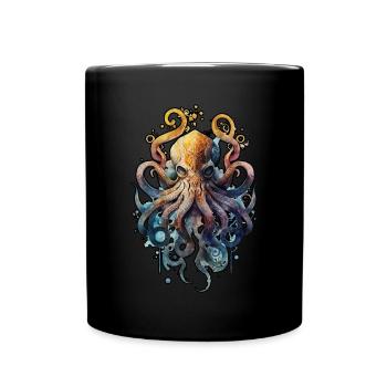 Krake Oktopus Tintenfisch Wasserfarbe Ozean Meer - Tasse einfarbig - Schwarz - Vorne