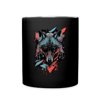 Wolf Cyber Punk Wildtier Tier Rudel JGA Wolfsrudel - Tasse einfarbig - Schwarz - Vorne