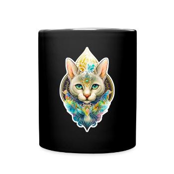 Spirituell Yoga Katzen Mandala Aquarell Katze Tier - Tasse einfarbig - Schwarz - Vorne