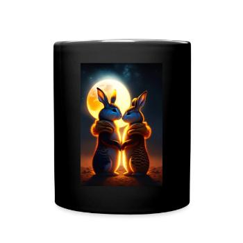 rabbit cuddle - Full Colour Mug - black - Front