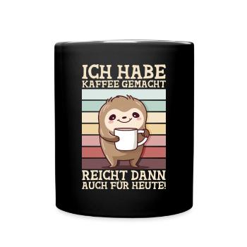 Kaffee Spuch Faultier Lustig Vintage Morgenmuffel - Tasse einfarbig - Schwarz - Vorne