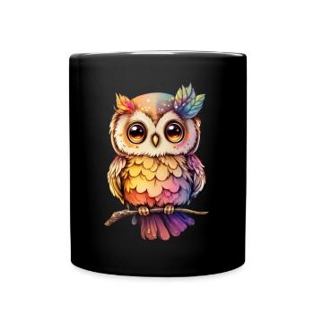 Colorful Owl Animal Bird Eagle Owl Night Child Baby Pajamas - Full Colour Mug - black - Front
