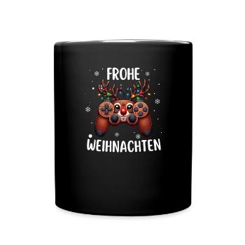 Rentier Lichterkette Gamepad Gaming Weihnacht Elch - Tasse einfarbig - Schwarz - Vorne