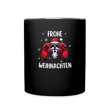 Weihnachtsmann Gamepad Gaming Weihnachtlich Santa - Tasse einfarbig - Schwarz - Vorne