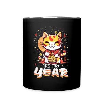 Happy Chinese New Year 2024 Lucky Cat Matching - Full Colour Mug - black - Front