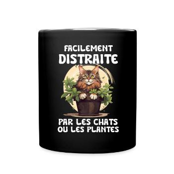 facilement distraite par les chats et les plantes - Mug uni - noir - Devant