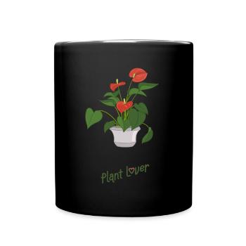 Flamingoblume mit Text "Plant Lover" - Tasse einfarbig - Schwarz - Vorne
