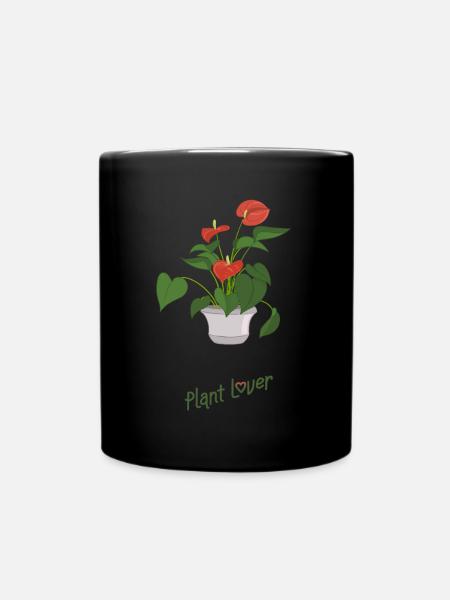 Flamingo flower with text "Plant Lover" - Full Colour Mug - black
