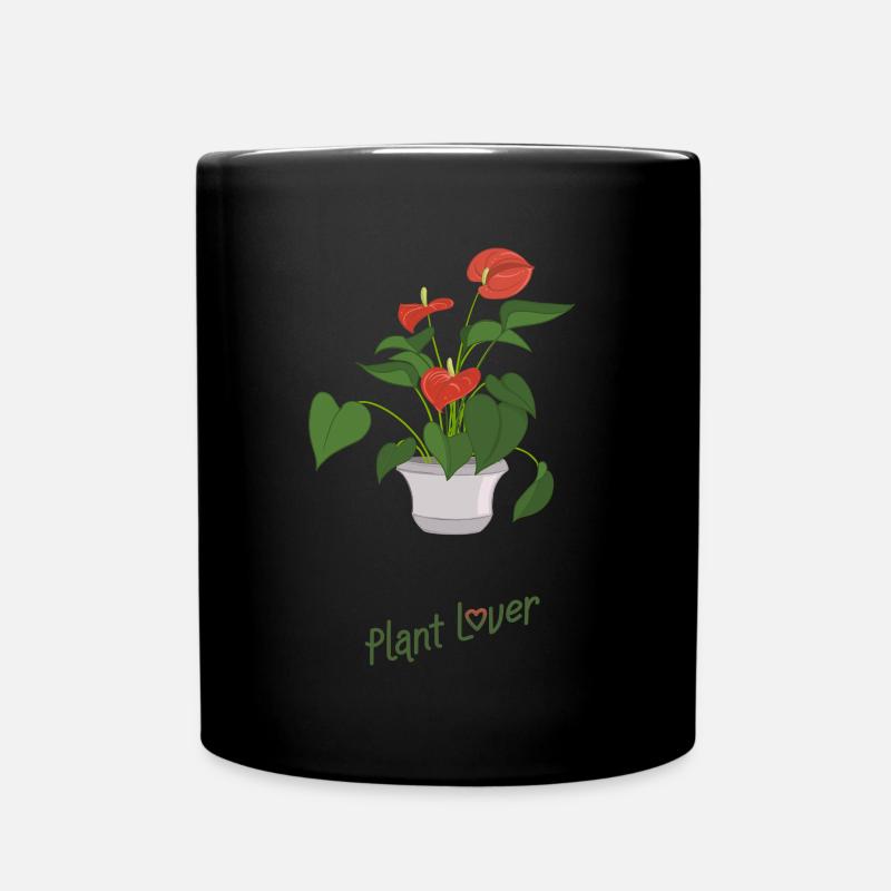 Flamingo flower with text "Plant Lover" - Full Colour Mug - black