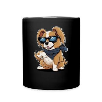 Cartoon Pekiniese, motif cool avec des lunettes de soleil - Mug uni - noir - Devant