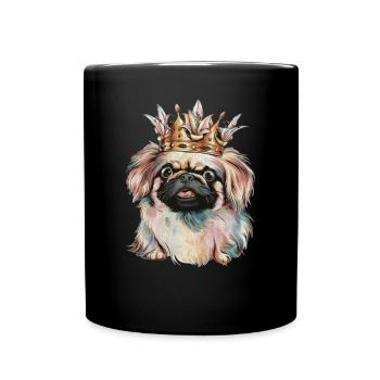 Mignon Pékinois avec couronne et lys - Mug uni - noir - Devant