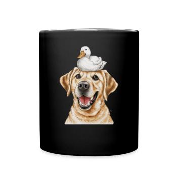 Mignon Labrador Retriever avec canard - Mug uni - noir - Devant