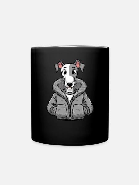Lustiger Windhund im Cartoon Design - Tasse einfarbig - Schwarz