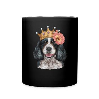 Cocker Spaniel mit Blumen und Krone - Tasse einfarbig - Schwarz - Vorne