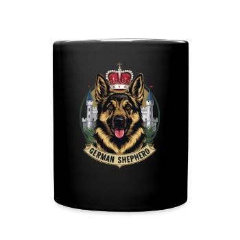 Deutscher Schäferhund mit Krone und Schloss - Tasse einfarbig - Schwarz - Vorne