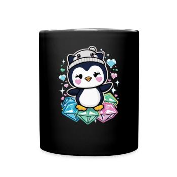 Kawaii Pinguin mit bunten Herzen, süßes Tiermotiv - Tasse einfarbig - Schwarz - Vorne