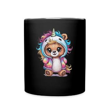 Teddybär Einhorn im Kawaii Look - Tasse einfarbig - Schwarz - Vorne