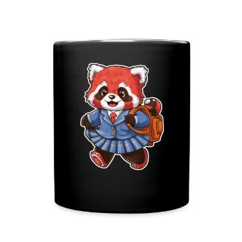 Red Kawaii Panda Wearing School Uniform - Full Colour Mug - black - Front