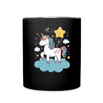 Magisches und fantasievolles Einhorn mit Sternen - Tasse einfarbig - Schwarz - Vorne