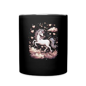 Magical Unicorn with Hearts - Full Colour Mug - black - Front
