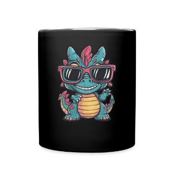 Kawaii Drache mit großer Sonnenbrille - Tasse einfarbig - Schwarz - Vorne
