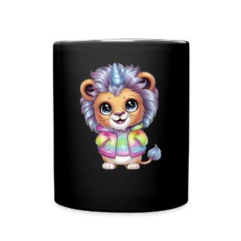 Licorne lion kawaii aux couleurs brillantes - Mug uni - noir - Devant