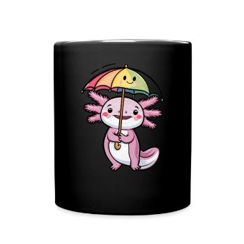 Mignon axolotl avec parapluie - Mug uni - noir - Devant
