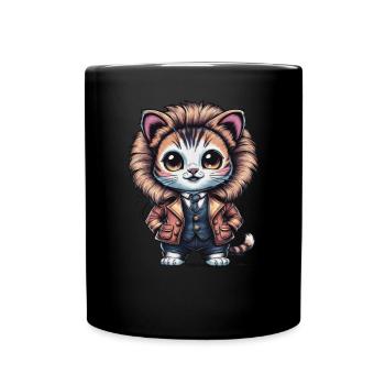 Cartoon Kawaii Kitten in Lion Outfit - Full Colour Mug - black - Front