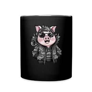 Cochon kawaii avec tenue de dragon cool - Mug uni - noir - Devant