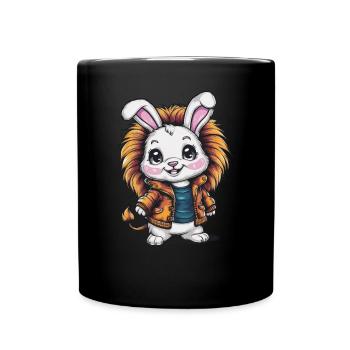 Cochon Kawaii avec tenue de lion - Mug uni - noir - Devant