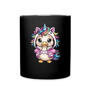 Dessin animé Kawaii Caneton avec tenue de licorne - Mug uni - noir - Devant