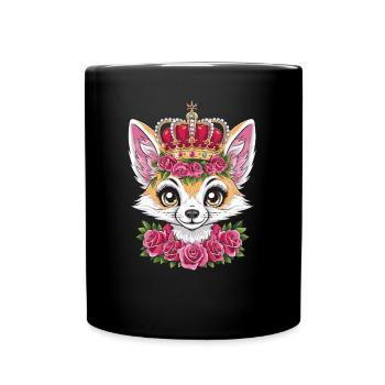 Fennec Desert Fox with Crown and Roses - Full Colour Mug - black - Front