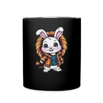 Häschen mit hübschem Löwen-Outfit - Tasse einfarbig - Schwarz - Vorne
