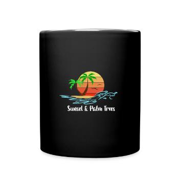 coucher de soleil et palmiers - Mug uni - noir - Devant
