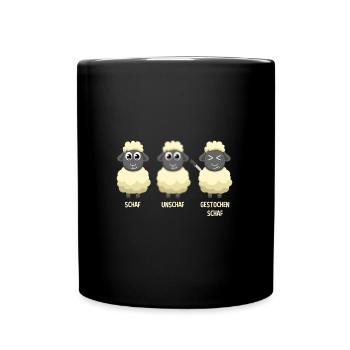 Landwirt Bauer Comic Cartoon Schafwolle Schafe - Tasse einfarbig - Schwarz - Vorne