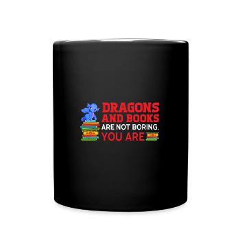 Drache Drache und Buch Drachenliebhaber Geschenk - Tasse einfarbig - Schwarz - Vorne