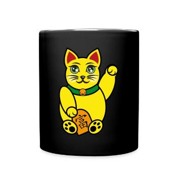 Maneki Neko, Winkekatze farbig - Tasse einfarbig - Schwarz - Vorne