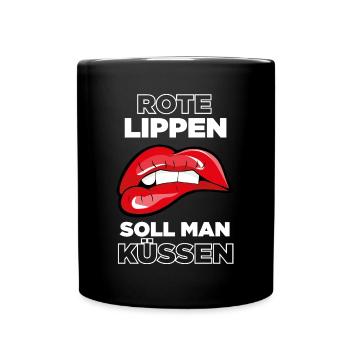 Rote Lippen / Küssen / Kussmund - Tasse einfarbig - Schwarz - Vorne