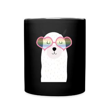 Lama, arc en ciel, lunettes de soleil, fierté, amour, coeur - Mug uni - noir - Devant