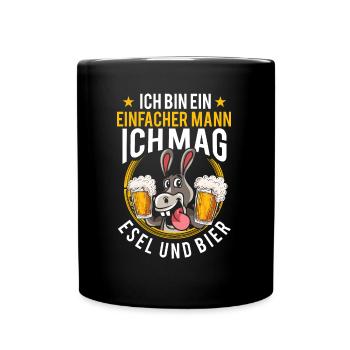 Esel und Bier Spruch Bauernhof - Tasse einfarbig - Schwarz - Vorne
